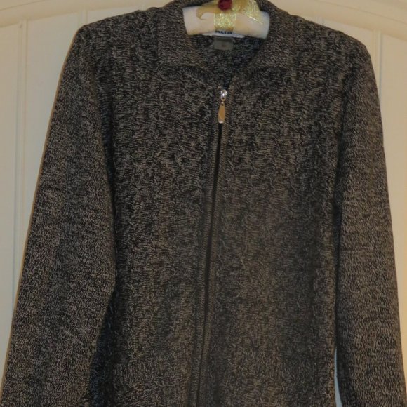 ALIA Heather Mix Black & White Zip Front Sweater Small (K381) - Picture 2 of 7
